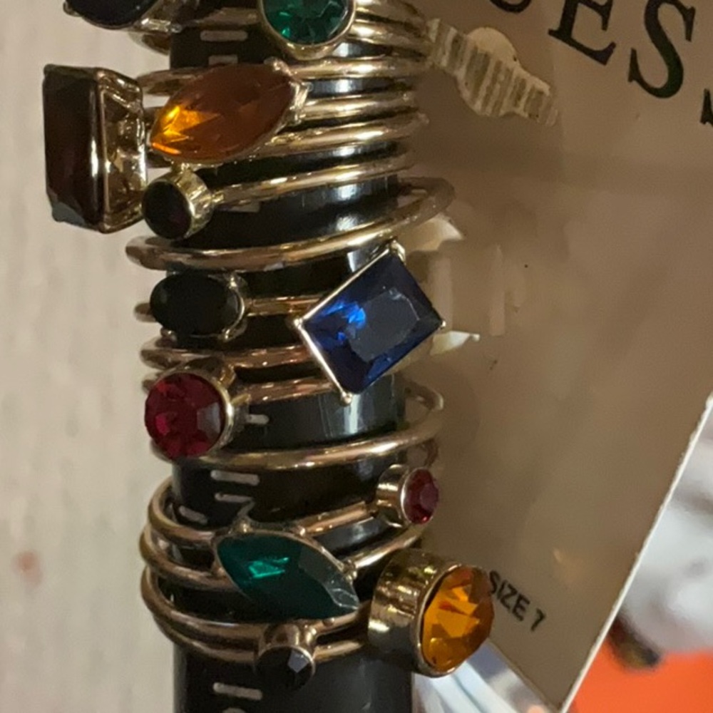 Guess Knuckle Ring Gold Tone Metal and Different	Colors Manmade Stones Modern